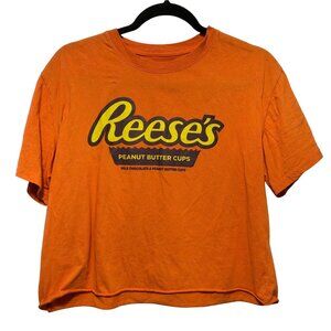 Reese's Orange Front Logo Crewneck Short Sleeve Unhem Cropped Top L